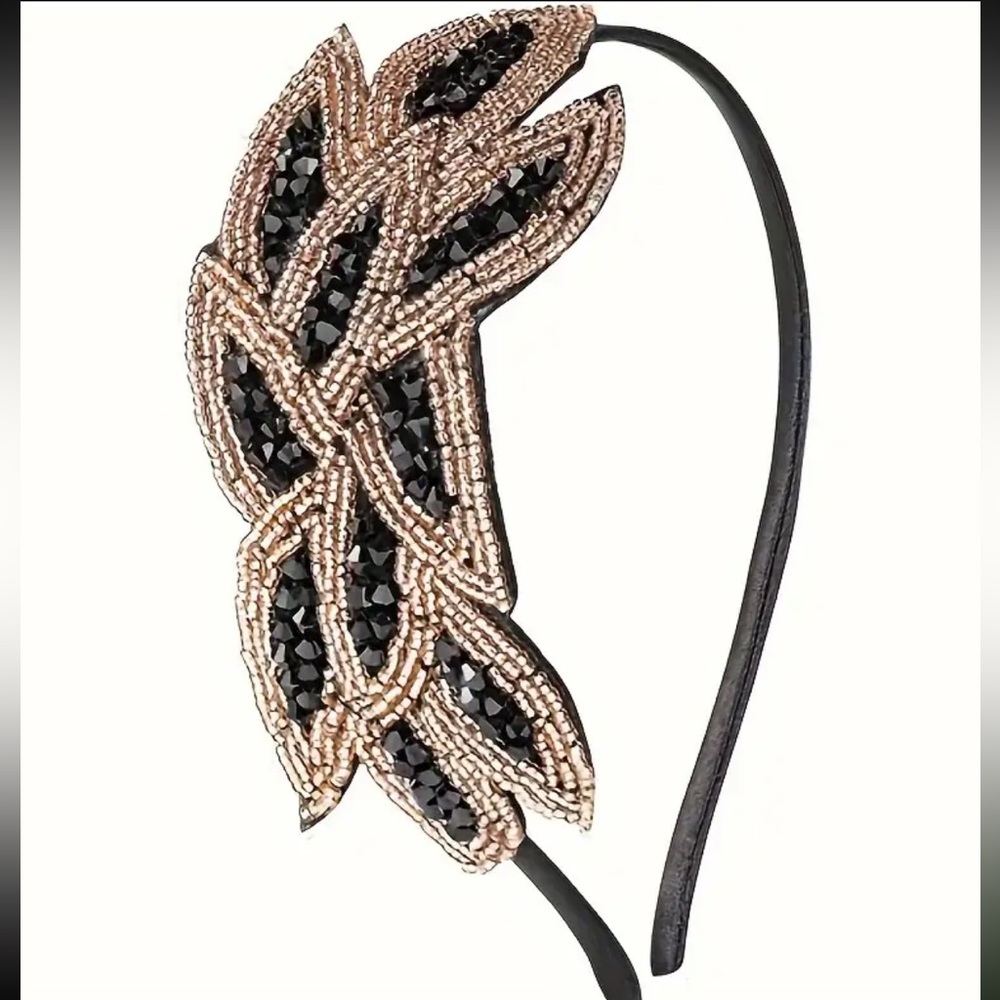Black and Gold Floral Beaded Headband
